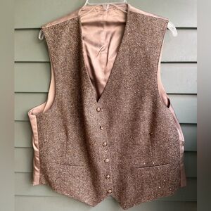 Vintage Brown Tweed Vest with Satin Lining